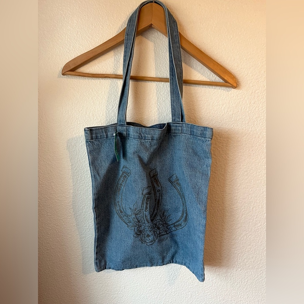 Maurices Horse Shoe Floral 100% Cotton Denim Tote Hand Bag